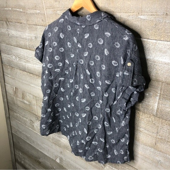 Liz Claiborne large linen rayon shell printed beach navy top - Picture 4 of 4